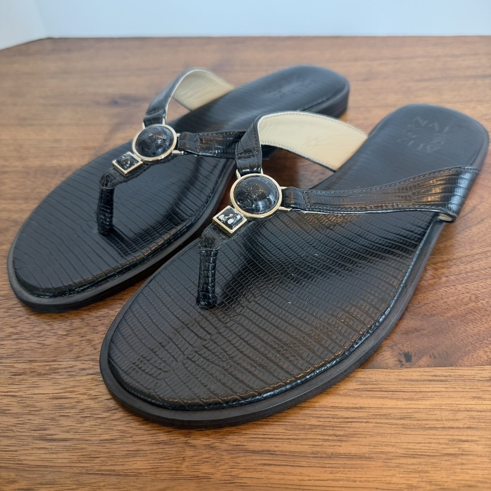 Naturalizer Sandals Womens 8 M Flip Flop Black Leather Slip On Open Toe Flats
